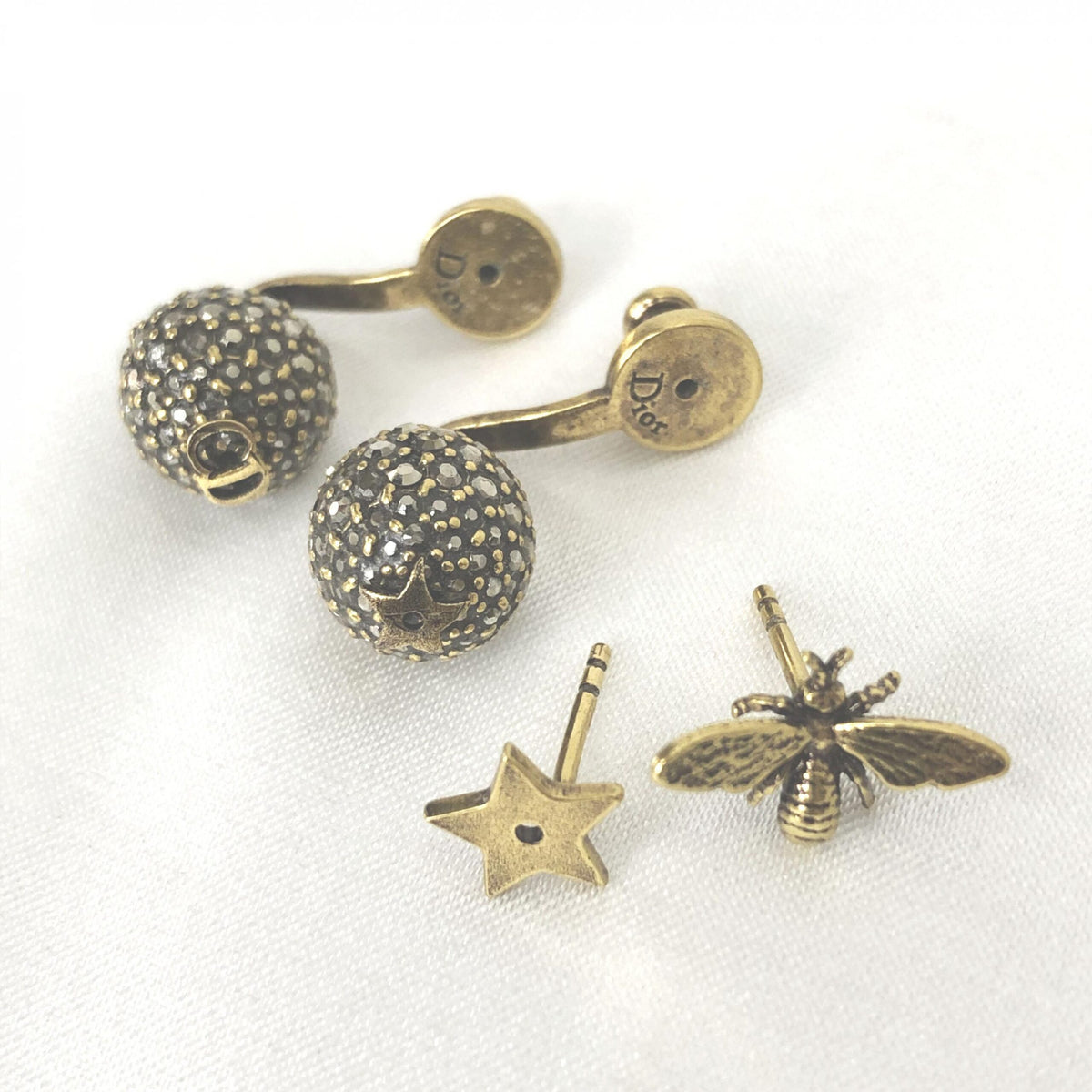 Christian Dior Crystal Embellished Metal Bee Earrings